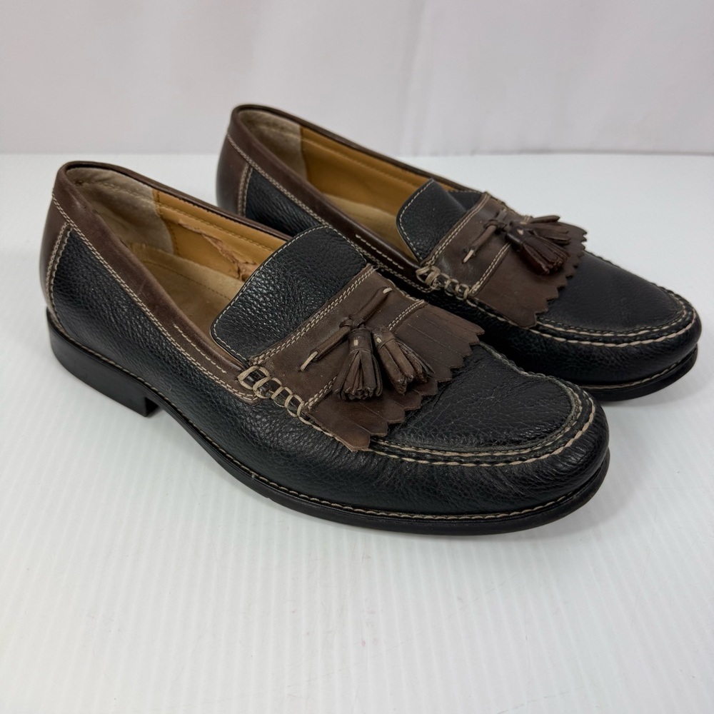 Bass Men's Loafers Slip On Leather Grant Dress Shoes w/ Tassels 2 Tone Brown 10